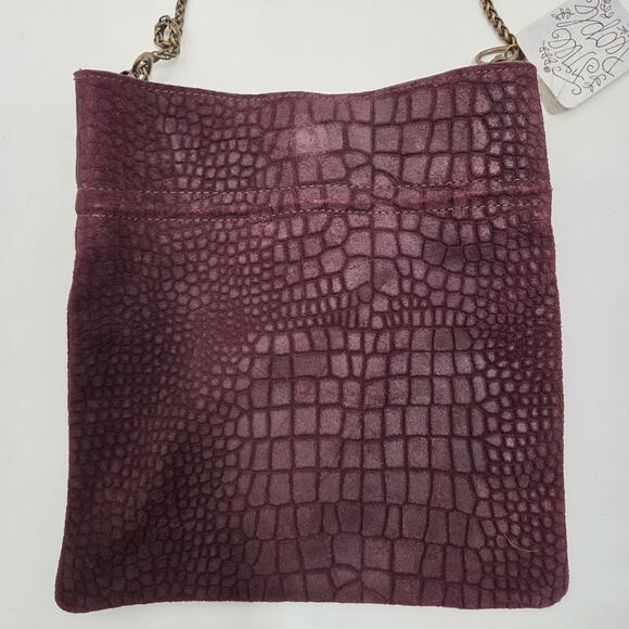 NEW Free People Nicolette Genuine Suede Clutch Chain Crossbody Purple Plum Boho - Picture 4 of 8